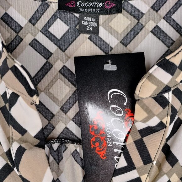 Cocomo Women's Plus Size 2X Black & Beige Multi Pintuck 3/4 Sleeve Blouse Top - Picture 7 of 7